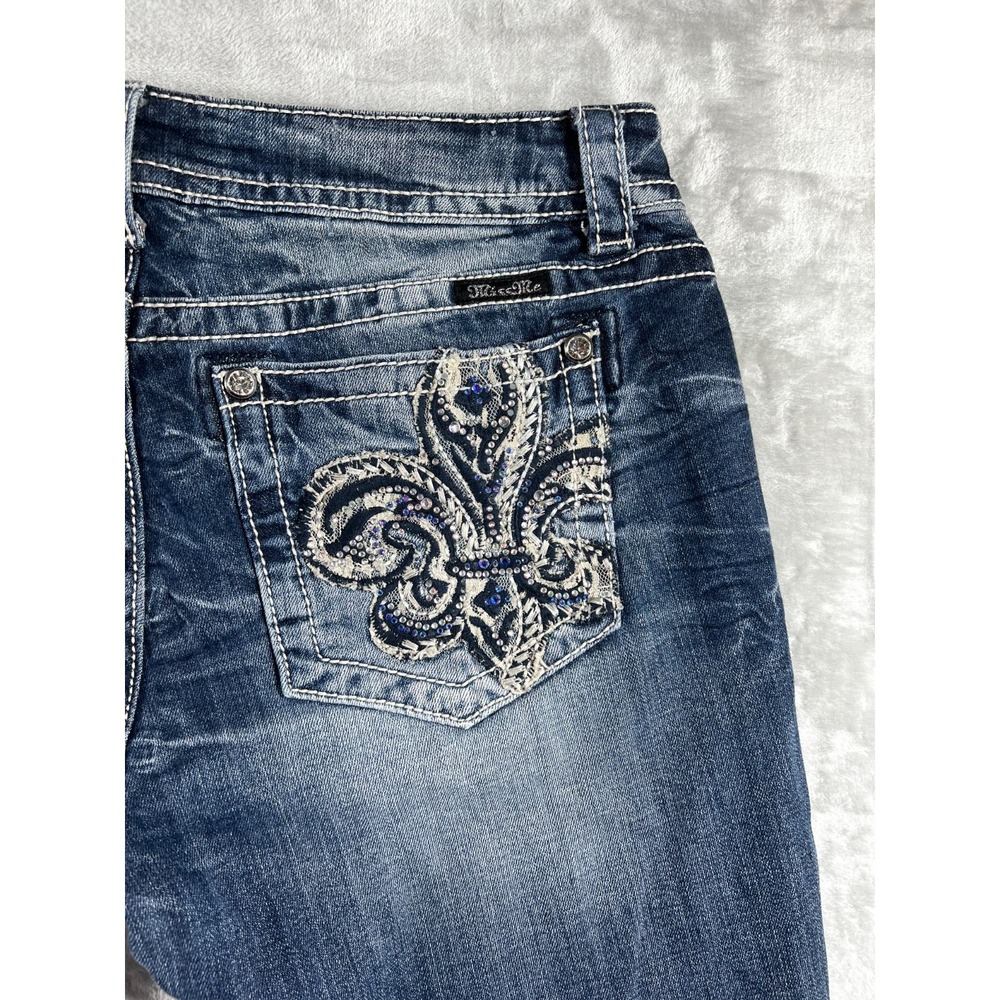 Buckle Miss Me Easy Boot Jeans Womens 32 Blue Mid Rise Embroidered Flap Pockets